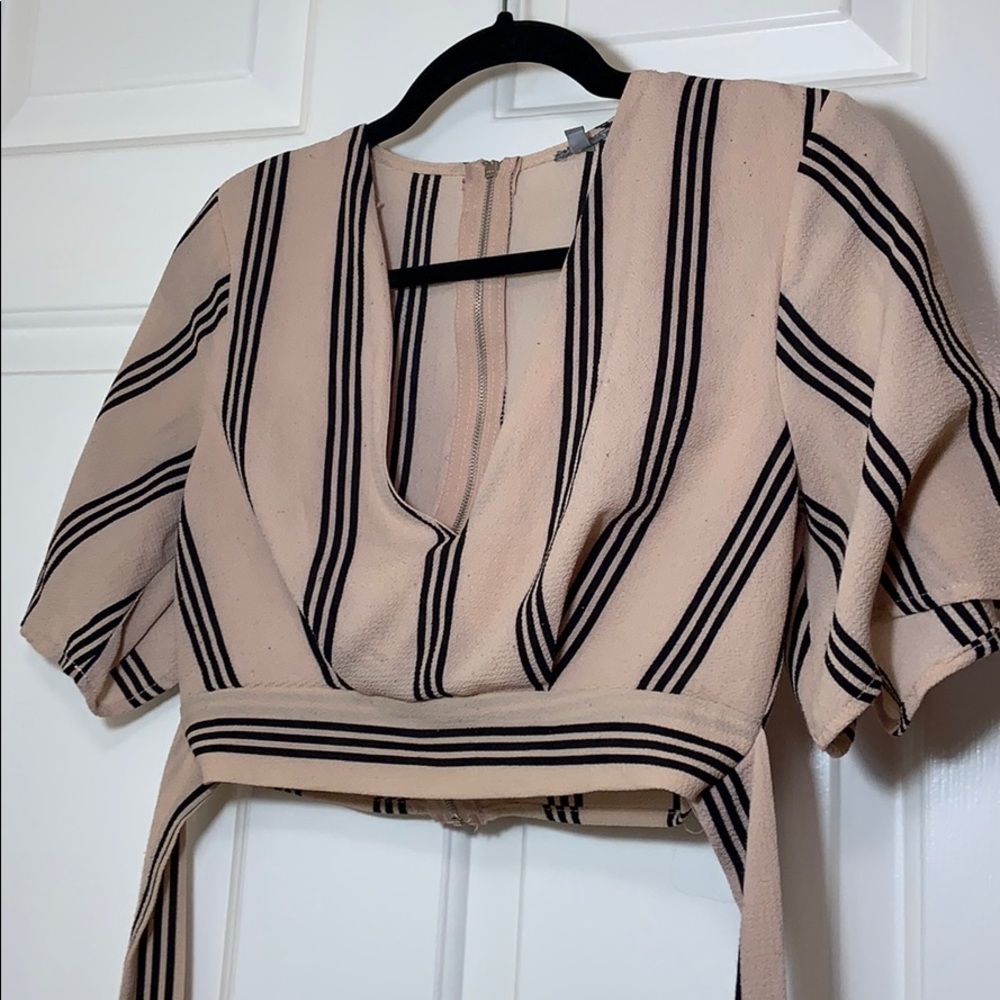 Blush Pink and Black Stripe Crop Top